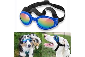 QUMY Dog Sunglasses Dog Goggles for Medium Large Breed Dogs, Wind Dust Fog Protection Eye Wear Pet Glasses with Adjustable Strap for Motorcycle Car Driving Bike Riding Hiking Swimming Over 15lbs Blue