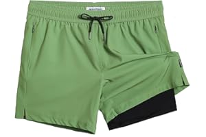 MaaMgic 5" Mens Swim Shorts with Compression Liner 4-Way Stretch Bathing Suit Swimming Shorts 2 in 1 Men's Swim Trunks with Zipper Pockets Quick Dry