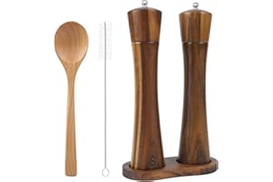 HZPZPP Salt Pepper Grinder|Salt and Pepper Grinder Set Wooden| 2 Piece Acacia Wooden Salt & Pepper Mills with Tray Spoon and Brush, Pepper Mills Shaker Rotor Grinders 10Inch, Brown