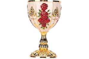 PSSOPP Calice en or, 4 Pouces de Haut en Alliage de Zinc Rétro Motif de Fleurs en Relief élégant Pimp Cup Européen de Haute qualité Golden Goblet Vintage Wine Cup pour les Cadeaux de Pub (Fleur rouge sur