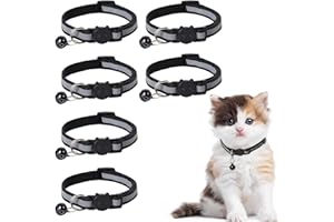 Guittly Katzenhalsband 3 Stück Reflektierend Katzenhalsbänder, Schwarz Verstellbar Katzen Halsbänder mit Glocke und Sicherheitsverschluss für Kitten, Kleine Katze (Schwarz, 6Stück)