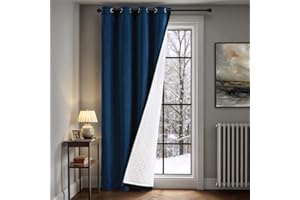 MIULEE Navy Blue Velvet Thermal Door Curtains for Winter Heavy Duty, Double-Layer Velvet Quilted Curtains Lined Curtain for Living Room Front Door Doorway,Blackout Thermal Insulated Draft Curtain Doors