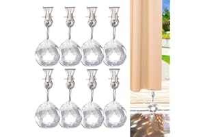 BIGGUN 8 Pcs Outdoor Curtain Weights, 3.2oz Heavy Decorative Suncatcher Drapery Weights, Transparent Crystal Balls with Anti-Rust Stainless Steel Clip for Fixing Tablecloth Garden Flag Shower Curtains