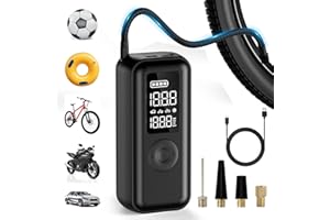 SKELO Bomba de aire eléctrica para bicicleta, 150 psi, batería de 6000 mAh, LCD, control de presión de neumáticos en tiempo real, compresor de batería con LED y salida USB, adecuado para bicicletas, coches,
