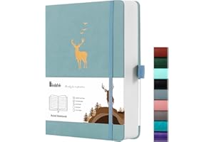 Wiisdatek Lined Journal Notebook, 312 Numbered Pages A5 Hardcover Notebook, 100gsm Thick Notepad, Leather Hardcover for Office Business Writing, 14.5 x 21cm -Grey Blue