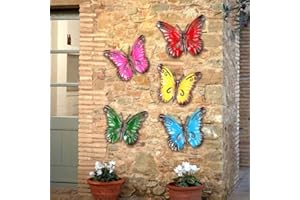 BRAVECOW 5 PCS Metal Butterfly Ornaments Garden Outdoor Colorful Wall Art Hanging Butterfly Decorations Outside Shed Fences Yard Lawn Garden Fence Decor