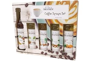 MONIN - Coffret 5*5 cl pour Boissons Chaudes - Caramel, Amaretto, Noisette Grillée, Pain d'Épices et Vanille - 5x5cl