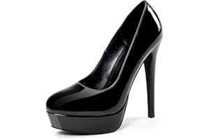 GENSHUO Scarpe col Tacco Alto a Spillo da Donna con Plateau in Vernice, 5,5 pollici/14 cm, Scarpe da Donna con Plateau e Tacchi Sexy da infilare