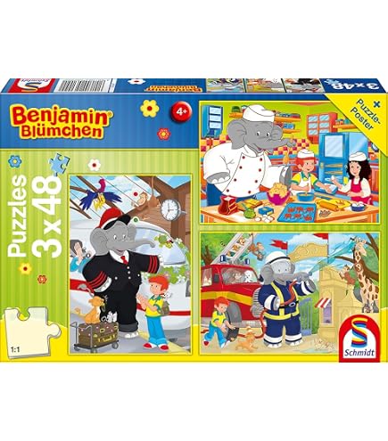 Schmidt Spiele Benjamin Blümchen, Puzzle, 3 x 48 pezzi, Colore Multicolore, 56209