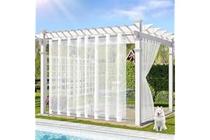 Qelus Outdoor Curtain Transparent Weatherproof W 180 x H 244 cm Outdoor Curtain with Eyelets Outdoor Curtains Waterproof Sun Protection for Gazebo Patio Pergola Balcony Garden