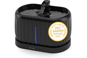 PRETTYPAW Pretty Paw Fontaine à Eau sans Fil pour Chat, avec Détecteur de Mouvement, Pompe à Induction, Batterie de 45 Jours, Filtre Intégré et Réservoir d'eau de 3L - Pure Flow Max (Noir)