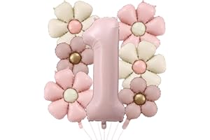 DazzJoy Geburtstagsdeko 1 Jahr Mädchen mit Gänseblümchen Folienballon, Luftballon Deko 1. Geburtstag Mädchen Junge, Ballon 1 Geburtstag Mädchens, Helium Ballons 1. Rosa für Kindergeburtstag Deko