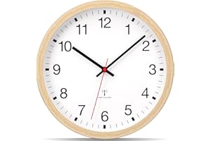 VIVILINEN Cichy sterowany radiowy zegar ścienny bez tykania 30 cm zegar ścienny nowoczesny design do sypialni, kuchni, salonu, automatycznej zmiany czasu (drewno, 40 cm)