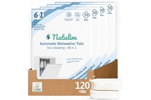 Natulim 6-i-1 Diskmaskinstabletter Ekologiska, Kapslar till Diskmaskinen, 120 Disktabletter, Djuprengöring med Sköljning och