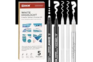 ZSCM Lot de 5 stylos à encre acrylique blanche pour dessin, pointe fine, stylos à encre archive opaques pour dessin sur papier noir, croquis, illustration, fabrication de cartes