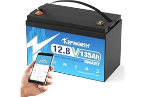KEPWORTH Batterie Lithium 12V 135Ah Rechargeable LiFePO4 avec 100A Protection BMS et 4000-15000 Cycles Profonds, Parfait pour Camping-Car, Système Solaire, Bateaux, Hors-Réseau