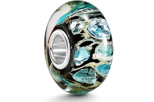 MATERIA by Matthias Wagner Murano Glass Bead Black Turquoise Glass Bead Large Hole Bead 1522