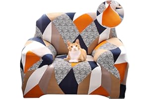 Jaotto Housse de Canapé Extensible 1 Place Couverture Canapé avec Accoudoirs Moderne Couvre Canapé Elastique Universelle Revêtement de Canapé Housse de Protection,Géométrie Orange