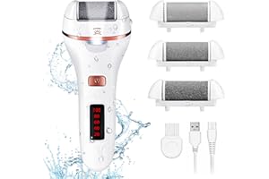 Hornhautentferner Elektrisch, Aottom Wasserdicht Elektrischer Fußfeilen-Entferner Wiederaufladbare Pediküre Werkzeuge Abgestorbener Professioneller Hautentferner für die Fußpflege Mit 3 Rollenköpfen