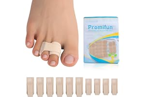 ‎PROMIFUN Promifun 10er-Pack Hammerzehen-Korrektor aus Stoff, wiederverwendbarer gebrochener Zehenschutz mit Klebeband, Hammerzehenglätter, Zehenschiene für gebrochene Zehen, gebogene Zehen (Braun 6L+4S)
