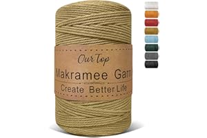 OurTop Premium Macrame Cord, 3mm x 300m Braided Macrame Rope Twisted Cord Yarn Macrame Yarn Thick Rope for Wall Hangings, Plant Hangers, DIY Crafts, Home Decorations, Gift Wrapping(Dark Khaki)