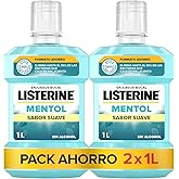 Listerine Mentol Sabor Suave (2 x 1 L), enjuague bucal con flúor y 0% alcohol, colutorio encías con 24 h de protección, enjua