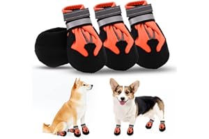 JODSEN Buty dla psów, zestaw 4 wodoodpornych butów dla psów z odblaskowymi paskami, antypoślizgowa podeszwa, ochraniacze łap, buty dla psów, dla małych, średnich psów, na jesień i zimę (pomarańczowe, M)