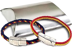 Hispapiel Pack 2 pulseras bandera de España con cierre metálico. Talla única. Se puede cortar y adaptar la medida. Pulsera hombre caballero