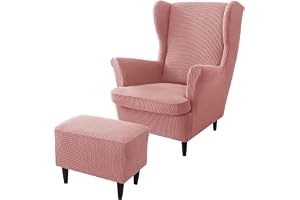 LVTFCO Vingstolsöverdrag, Wingback stolsöverdrag och ottomanska pallöverdrag Sofföverdrag med elastiskt band Tvättbart fåtöljsskydd för vardagsrummet,7