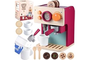 GAGAKU Children's Wooden Coffee Machine, Montessori Toy from 3 Years with Milk Jug & Accessories, Educational Toy, Role Play, Birthday Gift for Boys and Girls