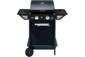 Campingaz Xpert 100 L Plus Rocky Barbacoa Gas para Piedra Volcanica, BBQ Gas con 2 Quemadores, 7.1 kW de Potencia, 2 Parrillas de Acero Cromado, 2 Mesas Laterales y Rocas de Lava