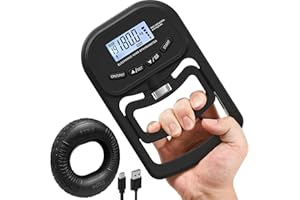 inaepeak 396lb / 180kg Handkraftmessgerät mit 50-60lb Silikonringe Griffkraft Trainer, Wiederaufladbares Elektronisches Handdynamometer, Digitaler Griffkraft Tester Verstellbarer Handgriff Dynamometer