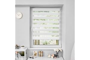 Buseu Store Enrouleur Jour Nuit sans Perçage, Installation Facile par Clips ou Vis, Rideau Occultant à Tissu Double pour Fenêtre ou Porte, Blanc, 85l x 100L cm