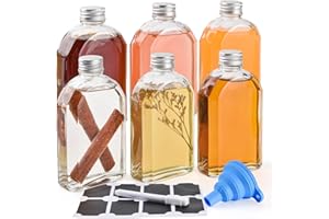 V·COLOKISHI Lot de 6 bouteilles en verre de 250 ml avec couvercles pour Sloe Gin, liqueur, jus de fruits, bouteilles de vin, bouteilles en verre réutilisables pour café, boissons froides et thé au lait