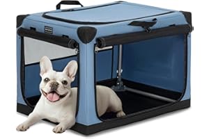 Petsfit Small Dog Crate, Adjustable Fabric Dog Crate by Spiral Iron Pipe, Cat Cages Indoor 3 Door Design, Portable Collapsible 66 cm L x 49 cm W x 46 cm H Blue