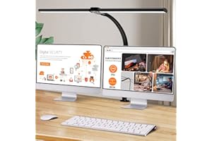 LOTTBUTY Doppelkopf Schreibtischlampe LED dimmbar,24W 80CM Homeoffice Tageslichtlampe Schreibtisch Lampe, Schwanenhals Büro Tischlampe (Schwarz,Klemmbar)