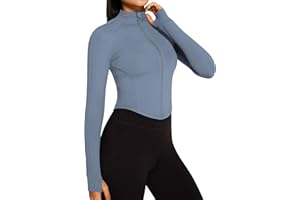 QUEENIEKE Women's Sports Jacket Slim Fit Crop Running Jackets Full Zip Front Yoga Tops with Thumb Holes