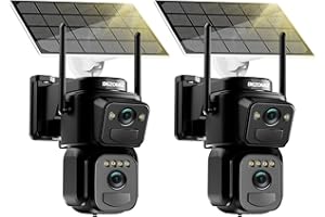 BEZOMIZ 4K Caméra Surveillance WiFi Extérieure à Double Objectif,360° PTZ Caméra IP,8MP Détection Humaine avec Panneau Solaire,Suivi Automatique,Vision Nocturne Couleur