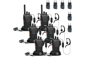 Walkie Talkie PMR446 lizenzfreies Zwei-Wege-Funkgerät pofung PT88E 16 Kanäle Professionelle wiederaufladbare Walkie Talkies mit großer Reichweite mit EU-Ladegerät und Hörmuscheln Schwarz 6 Stück