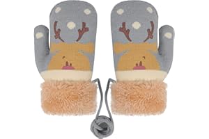 OhMill Enfants Gants d’Hiver en Polaire Moufles Chauds en Tricot Épais Bambin Moufles avec Motif Cerf Mignons 1 Paire pour 2-6 Ans Garçons Filles Hiver Extérieur