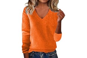 ZTFYKLIN Pull Femme Pullover À Manches Longues Hiver Pull Femme Chic et Elegant Sweat Décontracté Ample Couleur Unie Col V Pulls Tricot Leger Tops Doux Confortable et Tous Les Jours
