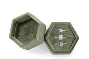 WantGor Velvet Jewelry Ring Box, 3 Slots Hexagon Ring Gift Box Vintage Ring Display Holder Case for Wedding Ceremony Proposal Engagement (Olive Green)