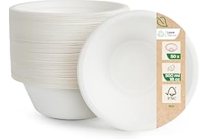 Love Nature Bol Jetable - Vaisselle Canne à Sucre 50 pièces - Écologique Bols Jetables 500ml - Biodégradable Résistant et Solide