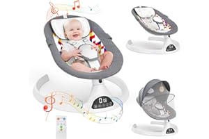 Electric Baby Bouncer Chair, Ixdregan Bluetooth Enabled Electric Baby Swing with Remote Control, 5 Swing Speeds and 3 Timer, 12 Preset Lullabies, Soft Padded Newborn Toddler Bouncer (Bluetooth Grey)