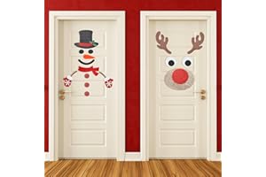 UPINS 6 hojas de calcomanías de Navidad para puerta, decoración de Navidad, muñeco de nieve, alce, calcomanías de Navidad grandes para cubierta de puerta, ventana, pared, garaje, refrigerador,