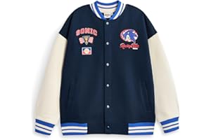 Sonic The Hedgehog Boys Bomber Jacket | Kids Sonic Racing Team Varsity Jacket in Blue | Childrens Sonic Character Checkered Flag Graphic Zipped Baseball Jacket | Sega Retro Video Game Merchandise Gift