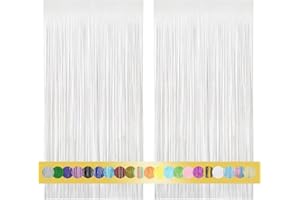 Montegoni 2 Piezas de Cortina metálica con Flecos Macron Blanco de 1x2,5 m, decoración de lámina Brillante para Nochevieja, cumpleaños, Baby Shower, Fiesta de Boda | Flecos para decoración