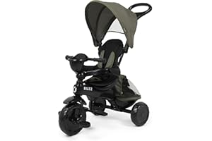 BABYLO Buzz Baby Trike, 4 in 1 Kids Tricycle, Removable Canopy, 5-Point Safety Harness, from 10 Months to 25kg, Black/Green