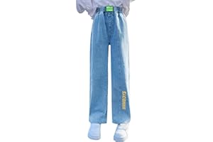 Happy Cherry - Girls Jeans Kid Denim Pants Loose Wide-leg Ripped Pant Child Baggy Trousers Outfits Elasticated High-waisted Straight Jeans Light Blue Fashion Casual Cute with Pockets Age 5-15 Years