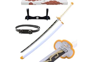 Hashiman Katana Demon Slayer - Réplica Sable Manga Anime + Soporte Espada de Madera + Cinturón - Juguete Cosplay Catana Japonesa Niños Adultos - Juego Disfraces Ninja (Agatsuma Zenitsu)
